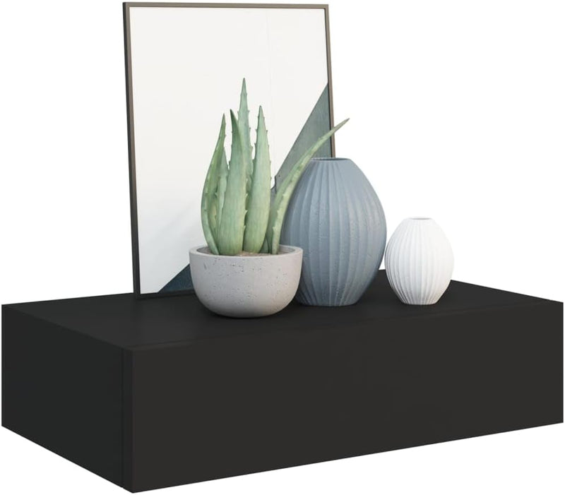 MNISDFL Wanddeko Wohnzimmer Badregal Schweberegal Wand-Schubladenregale 2 STK. Schwarz 40x23,5x10 cm