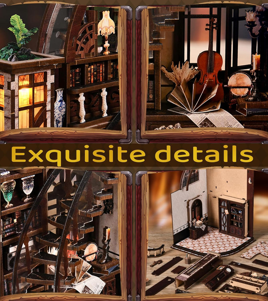 Spilay Miniatur Haus, Bacchus Bookstore 3D Holzpuzzle mit LED | DIY Miniature House Kit für Erwachse