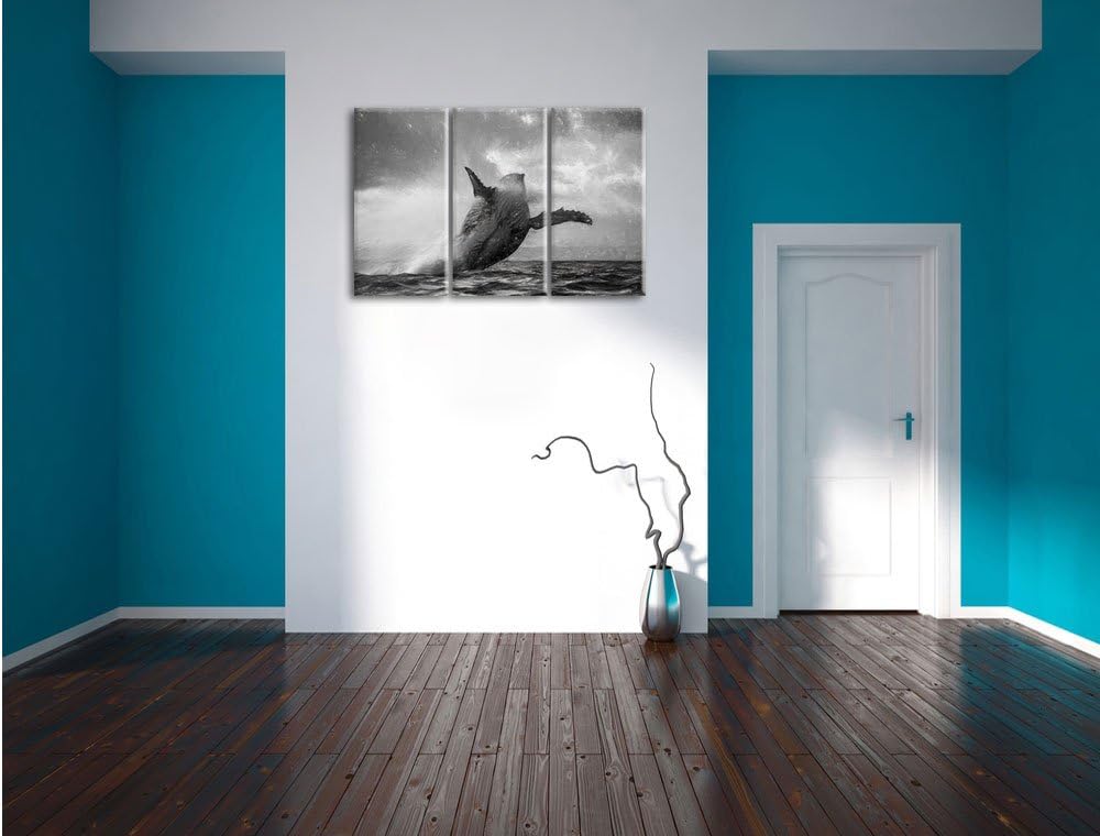 Pixxprint Buckelwale Kanada Kohle Effekt 3-Teiler Leinwandbild 120x80 Bild auf Leinwand