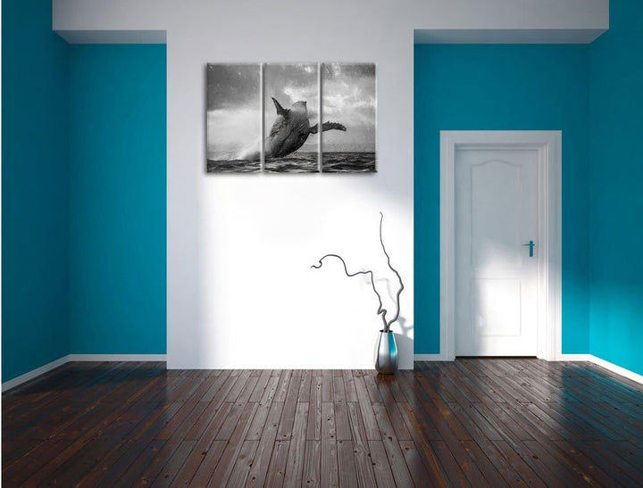 Pixxprint Buckelwale Kanada Kohle Effekt 3-Teiler Leinwandbild 120x80 Bild auf Leinwand