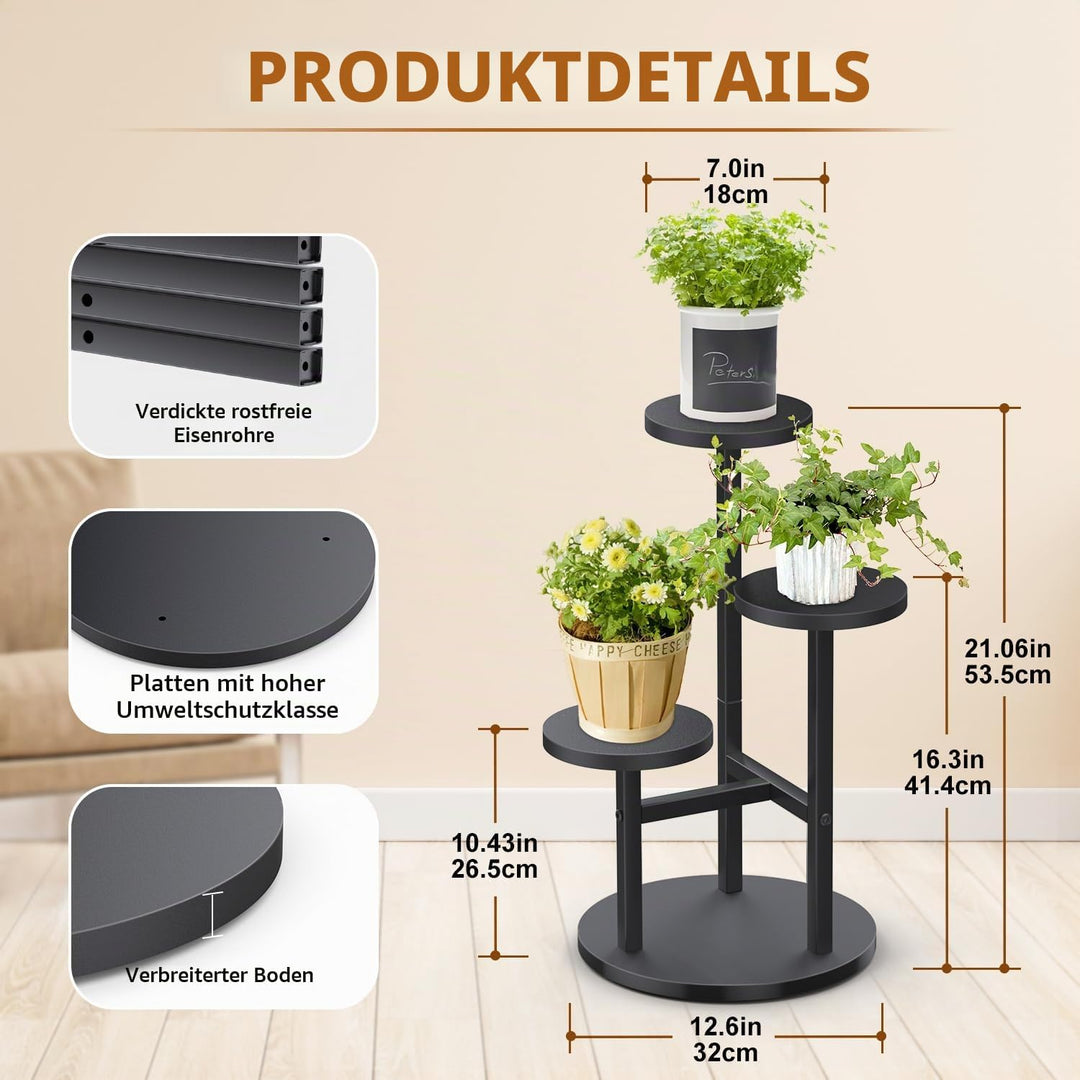 Pflanzenständer, 3 Etagen Blumenständer Innen, Blumenhocker Ecke, Blumentopfständer Metall, Pflanzen