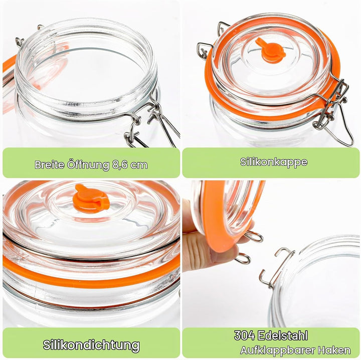 2 Stück Fermentierglas,1300ml Fermentationsglas mit Deckel, Einmachglas mit Gärventi &amp; Gewicht, Ferm