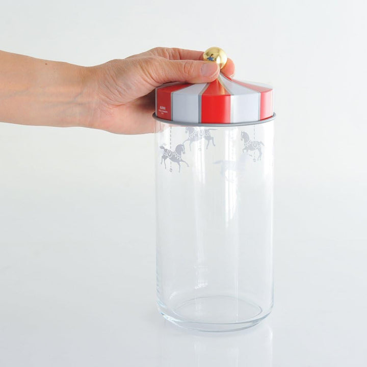 Alessi Küchendose mit abgedichtetem Deckel, Weissblech,Glas, Bunt, 10.5 x 10.5 x 24.5cm, 10.5 x 10.5
