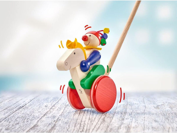 Selecta 62029 Trotto, Schiebefigur, Schiebe-und Nachziehspielzeug aus Holz, 17 cm