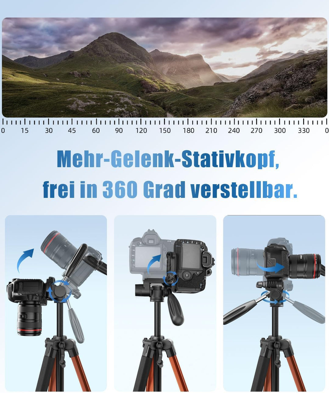 POLAM-FOTO Kamera stativ, 188 cm, Reisestativ mit Tragetasche, mit Handyhalterung, Aluminium, für Mi