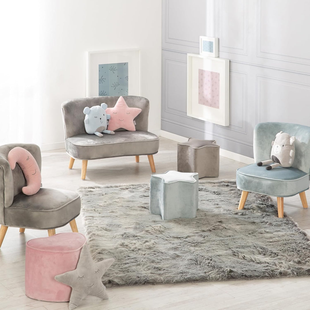 roba Kinderhocker Lil Sofa in Sternform - Bequemer Hocker in grauem Samtstoff - Polstermöbel Pouf fü