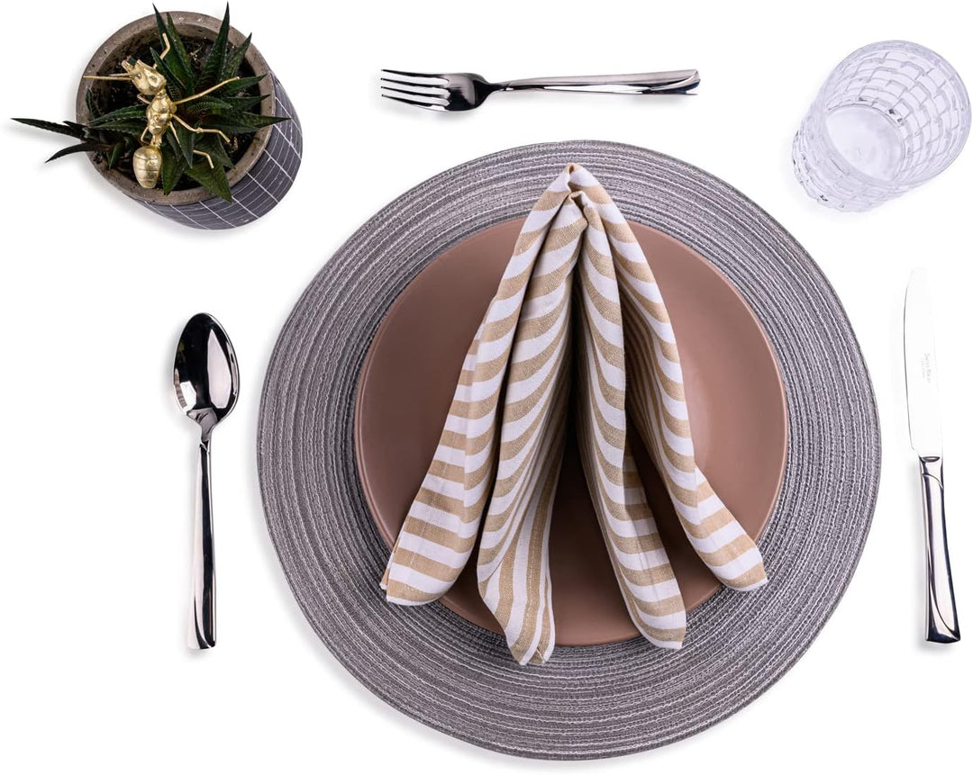 mon bijou® Stoffservietten 6er Set – Gestreift Weiss-Beige 45x45 cm – 100% Baumwolle – Waschbare Sto