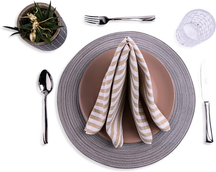 mon bijou® Stoffservietten 6er Set – Gestreift Weiss-Beige 45x45 cm – 100% Baumwolle – Waschbare Sto