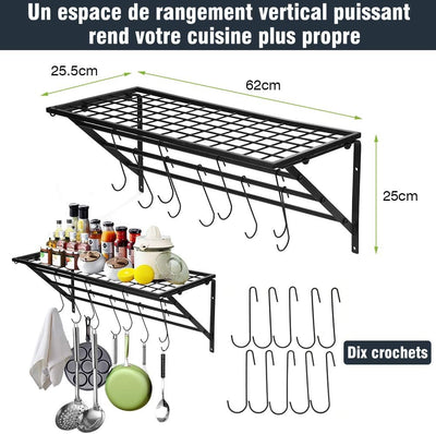 Ejoyous Küchenregal Pfannenregal Küchenablage, Küche Wandregal Küchenwand Regal Küchenhalterung Pfan