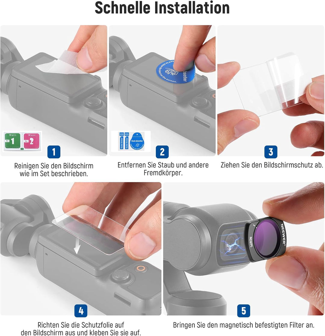 NEEWER Magnetisches ND Filter Set, kompatibel mit DJI Osmo Pocket 3 Creator Combo Zubehör, 4er Pack,