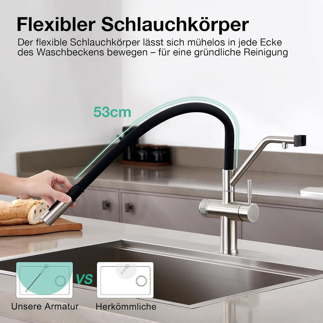 Faustina 4 Wege Küchenarmatur abnehmbar, Doppelhebel Armatur Wasserhahn Küche mit Trinkwasser und So