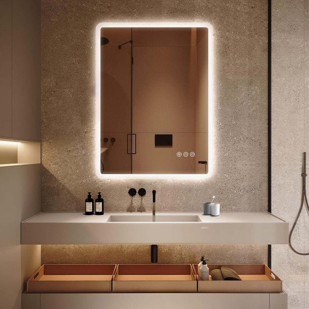 Badezimmerspiegel mit Beleuchtung LED, 60x80cm Spiegel mit Light, Wandspiegel mit Frontbeleuchtung,