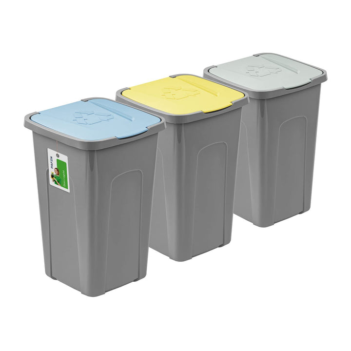 PAFEN Grosser Mülleimer 50l mit Deckel – 3er Set Abfallbehälter 550 x 365 x 370mm - Abfalleimer für
