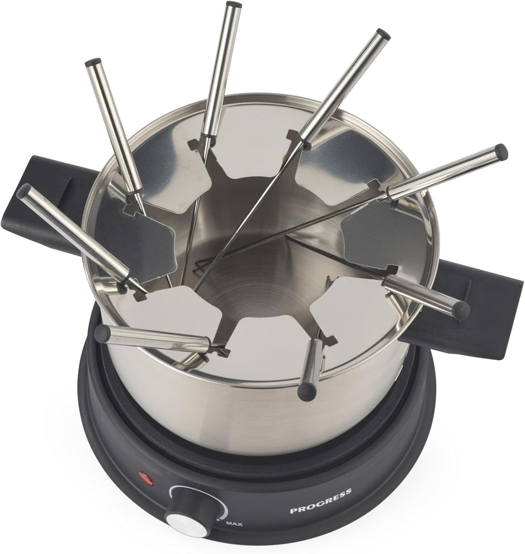 Progress Elektrischer Fondue-Maker – Enthält 8 Edelstahlgabeln und abnehmbaren 20 cm Topf, herzhaft