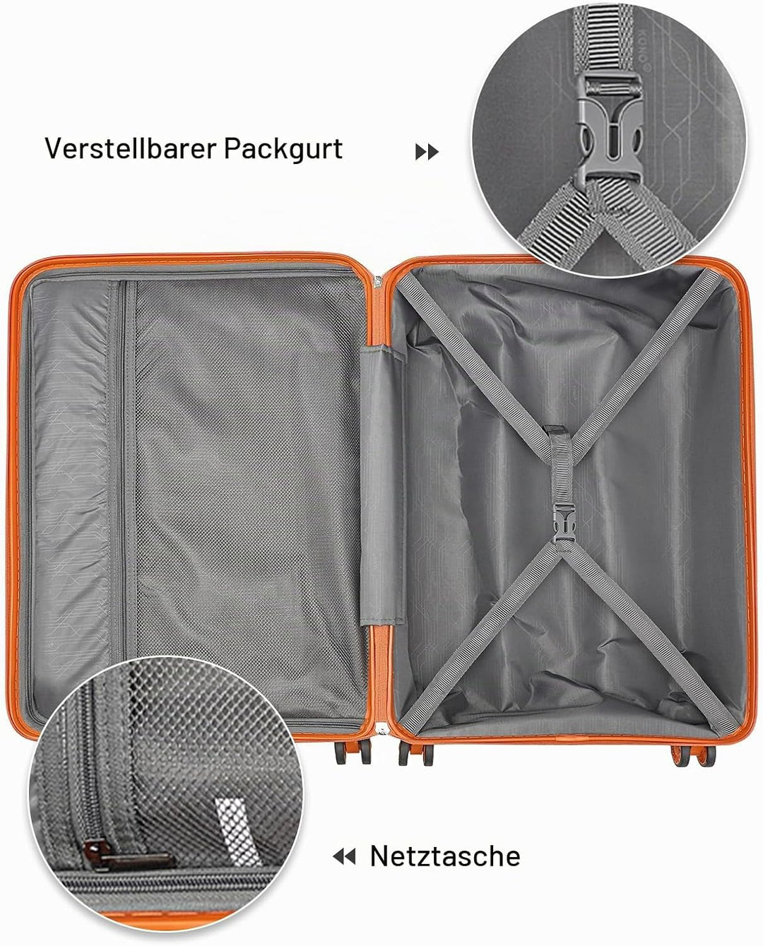 KONO Koffer Trolley 55cm Reisekoffer Set Leicht Hartschalenkoffer mit TSA Schloss Zwillingsrollen Ro