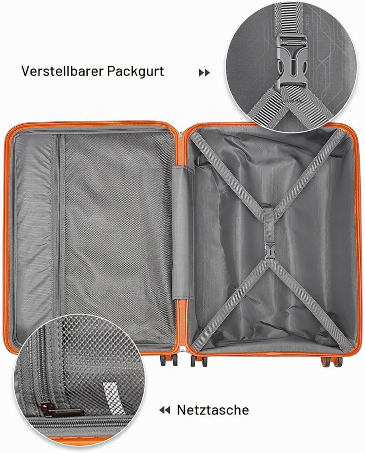 KONO Koffer Trolley 55cm Reisekoffer Set Leicht Hartschalenkoffer mit TSA Schloss Zwillingsrollen Ro