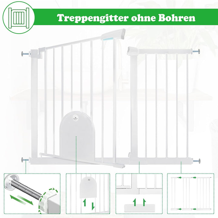 SUBTLETY Türschutzgitter mit Katzenklappe Auto Schliessen Treppenschutzgitter Ohne Bohren Hundegitte