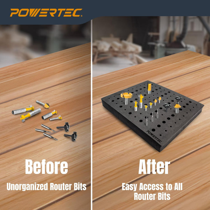 POWERTEC 71046 Fräseinsatz 110 Loch Für 50 x 1/2 Zoll und 60 x 1/4 Zoll Bits, Für 50 x 1/2 Zoll und