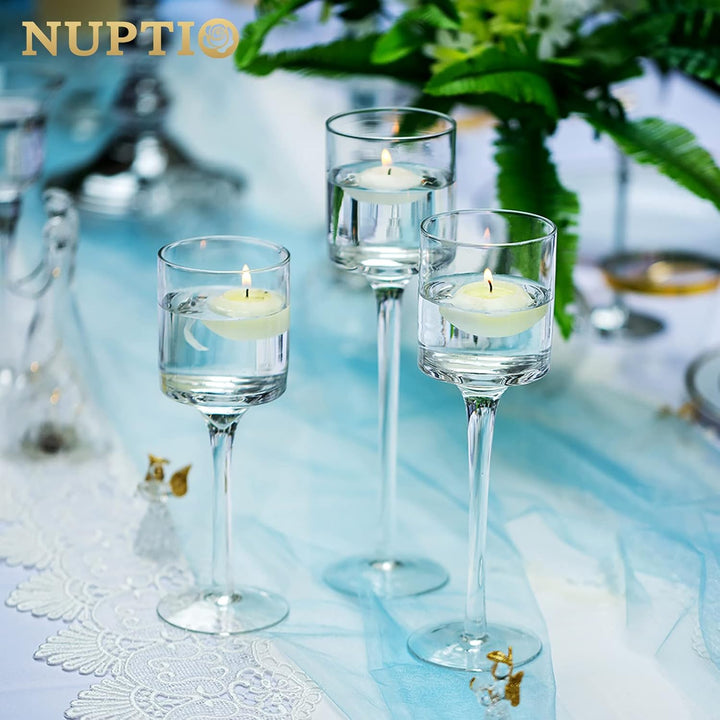 Nuptio Teelichthalter 6 Stück Glas Kerzenhalter - Teelicht & Schwimmkerzen Hohe Elegante Stumpenkerz