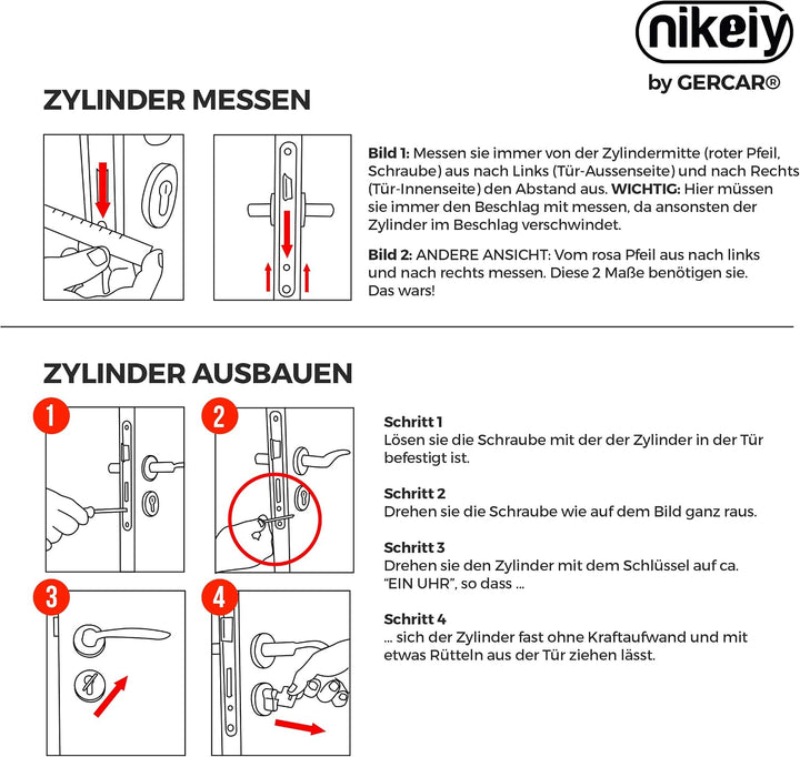 GERCAR Profilzylinder Schliesszylinder Zylinderschloss 35/35 Doppelzylinder Türschloss - inkl. 10 Sc