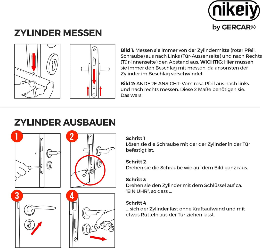 GERCAR Knaufzylinder 30/30 Schliesszylinder 4er Set Gleichschliessend Zylinderschloss Türschloss - i