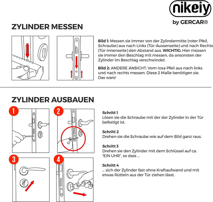 GERCAR Knaufzylinder 30/30 Schliesszylinder 4er Set Gleichschliessend Zylinderschloss Türschloss - i