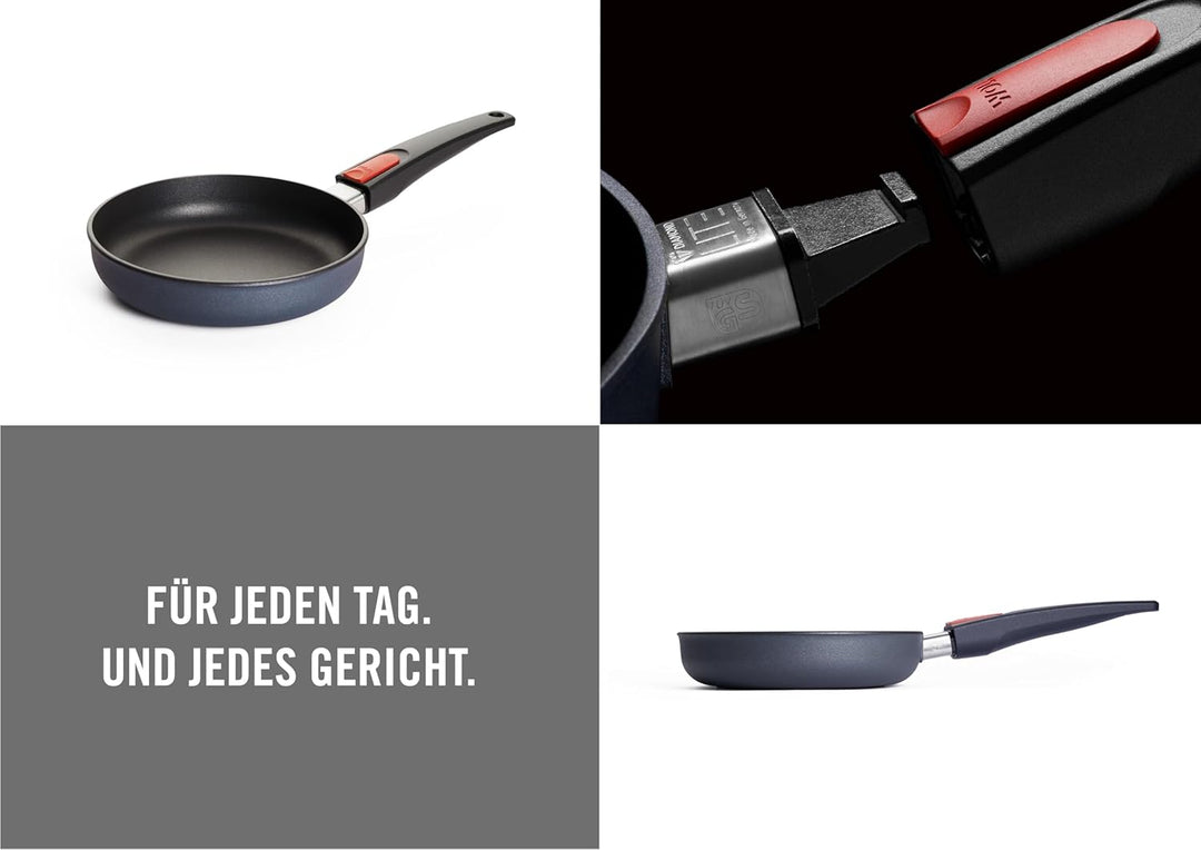 Woll Diamond Lite Flachpfanne - Induktiv -, Ø 22 cm, 5 cm hoch, mit abnehmbarem Stiel - Geeignet für