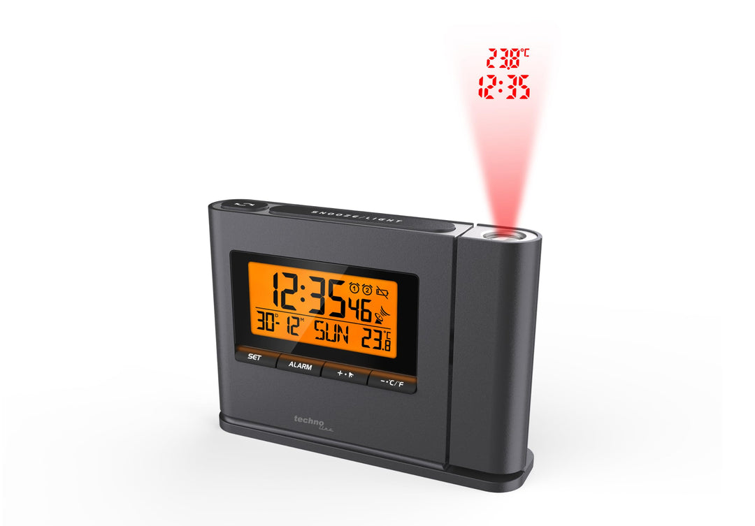 Technoline Projektionswecker WT 519 mit Funkuhr, Innentemperaturanzeige und Datumsanzeige, Mehrfarbi