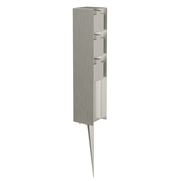 ledscom.de Garten-Steckdosen-Säule POMI mit Erdspiess für aussen, IP44, 3-Fach, Edelstahl, eckig, 33
