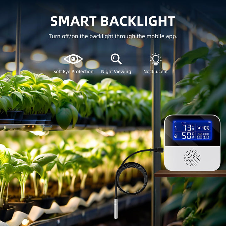 WiFi Temperature Sensor with Waterproof External Probe,Tuya Smart Temperature Humidity Monitor with