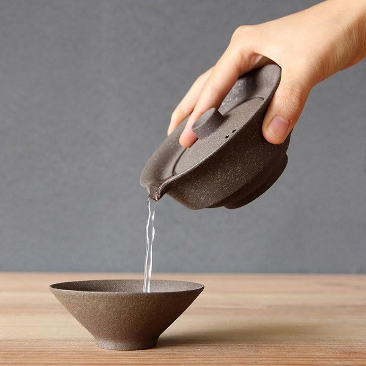 Gohobi Handgefertigtes Gaiwan-Reise-Teeservice aus Keramik – tragbares Gongfu-Teekanne & Tassen-Set