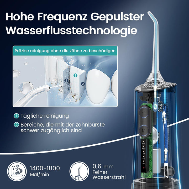 Munddusche Kabellos Elektrischer Zahnreiniger, Vimmk Zahndusche Water Flosser 5 Modi & 8 Düsen USB-C