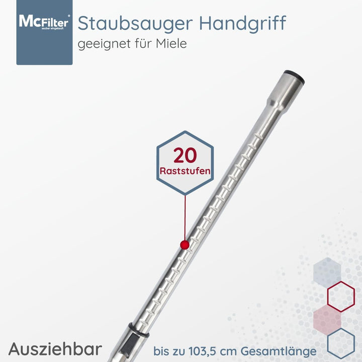 McFilter | Teleskoprohr geeignet für Miele Complete C3 Staubsauger Serie, Staubsaugerrohr mit Anschl