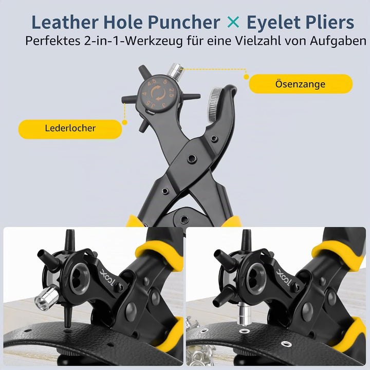 XOOL 2 in 1 Leder Lochzange Ösen Werkzeug Set, 4,5 mm Metall Ösen für Stoff, Lochstanzer, Ösenzange