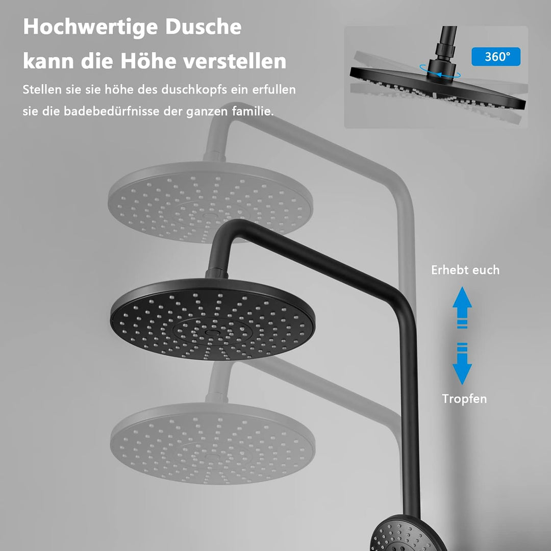 KOMIRO Duschsystem mit thermostat, Duschsystem Schwarz, Duscharmatur mit Thermostat, Duschsäule Höhe