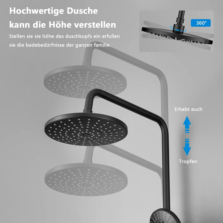 KOMIRO Duschsystem mit thermostat, Duschsystem Schwarz, Duscharmatur mit Thermostat, Duschsäule Höhe