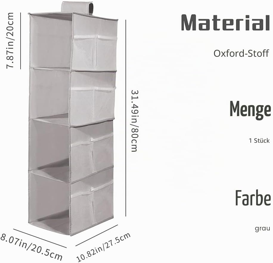 XiXiRan Hängeregal Kleiderschrank, 4 Fächer Hängender Organizer Schrank, mit 12 Netzseitentaschen fü