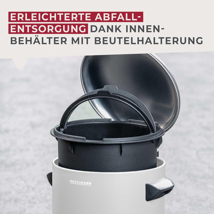 FACKELMANN PARIS Pedal-Abfallsammler 3L White mat – Eleganter Abfalleimer in Weiss, Integrierte Beut