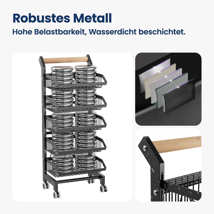 Heikoeco® Servierwagen Küchenwagen mit Rollen, Gemüseregal Metall, Obst Aufbewahrung, Rollwagen Allz