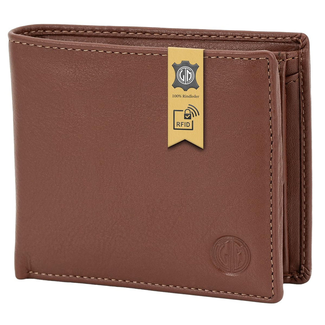 LINDENMANN Geldbörse Herren Portemonnaie Herren Leder, Rindleder matt, Cognac