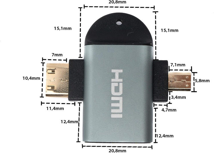 System-S HDMI Y Adapter 4K Standard Buchse zu Mini Stecker & Micro Stecker Kabel in Grau