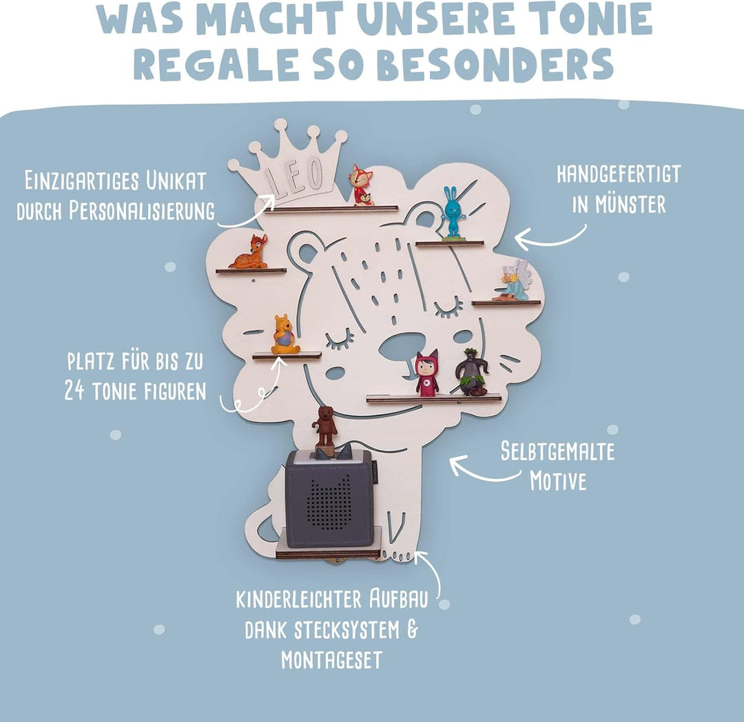 hellomini Personalisiertes Tonie Regal Jungen - Toniebox Regal mit Wunschnamen fürs Kinderzimmer - R