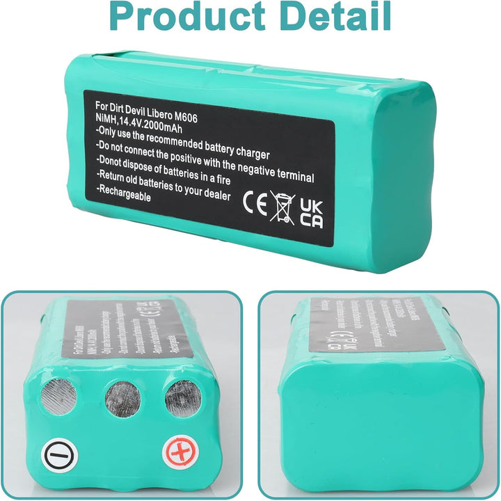 14,4 V 2000 mAh NiMH-Akku kompatibel mit Dirt Devil Libero M606/M610/M613/M607 Spider/M612 Spider, V