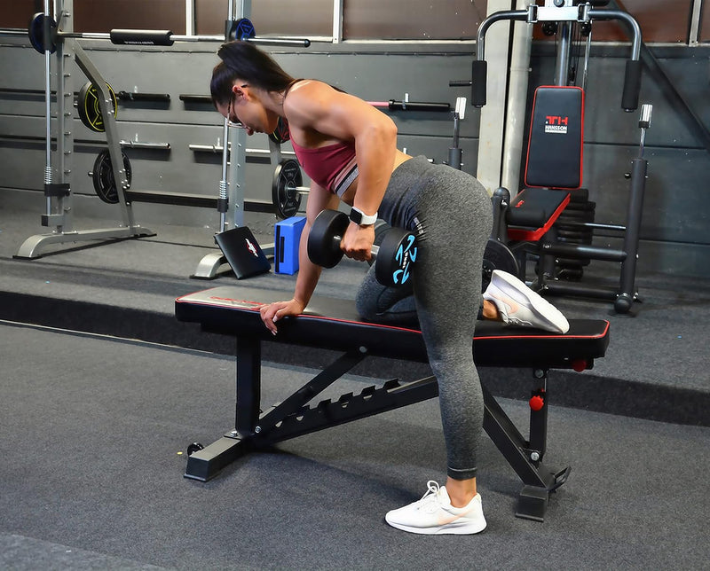 Train Hard® Premium Hantelbank verstellbar als Flachbank Schrägbank Negativbank mit Bein-Fixierung u