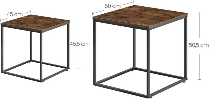 NMK HOME 2er Set Couchtische – Quadratisch – Rustikal Schwarz – Industrial Design – platzsparend Nes