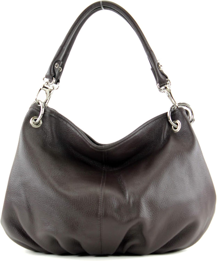 modamoda de - IT40 - ital. Damen Schultertasche aus Leder Dark Chocolate Leder, Dark Chocolate Leder