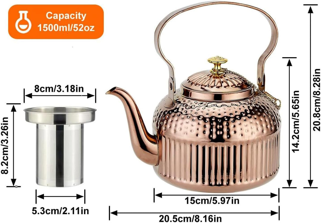 SANQIAHOME® 1,8 Liter Edelstahl-Teekanne mit Siebeinsatz, mit Teesiebgriff,Induktionsgeeignet Kupfer