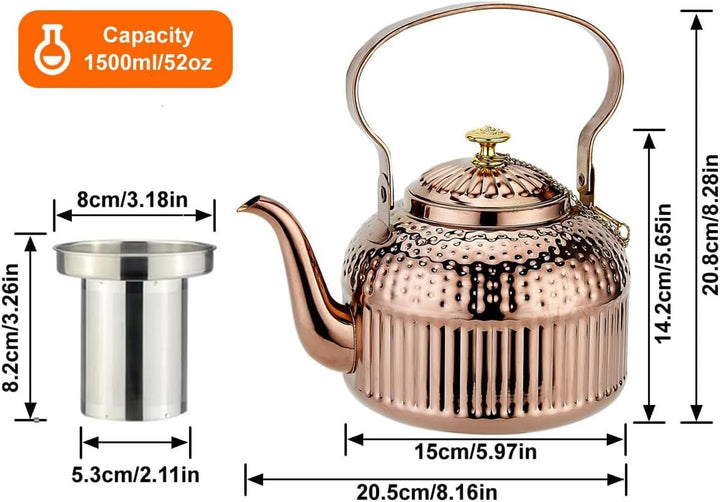 SANQIAHOME® 1,8 Liter Edelstahl-Teekanne mit Siebeinsatz, mit Teesiebgriff,Induktionsgeeignet Kupfer