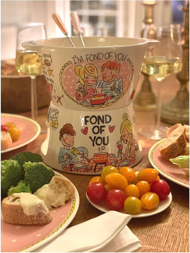 Blond Amsterdam Fondue-Set Eben Quatschen – Keramik-Set mit 6 Gabeln – für Käse & Schokolade – handb