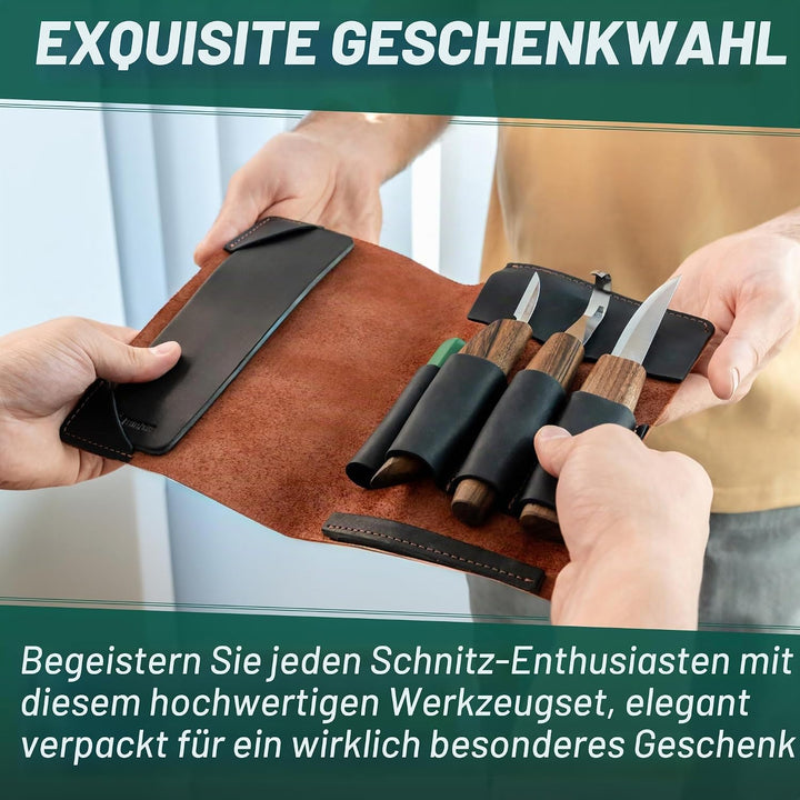 BeaverCraft Deluxe S13X Holzschnitzmesser-Set zum Holzschnitzen 3 Messer in einer Ledertasche mit Po